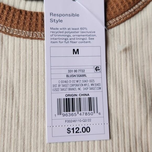 *5 for $25* Wild Fable Womens Top Ribbed Knit Colorblock Brown Crop Tee Medium - Picture 2 of 6